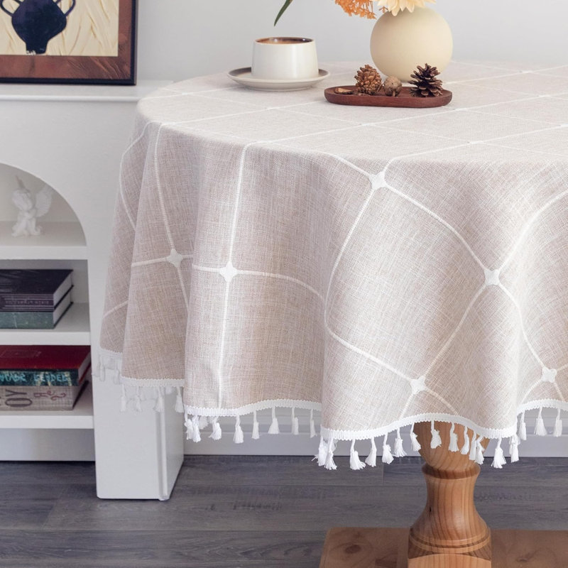 Nappe ronde en lin de coton lavable infroissable, lavable et sans plis