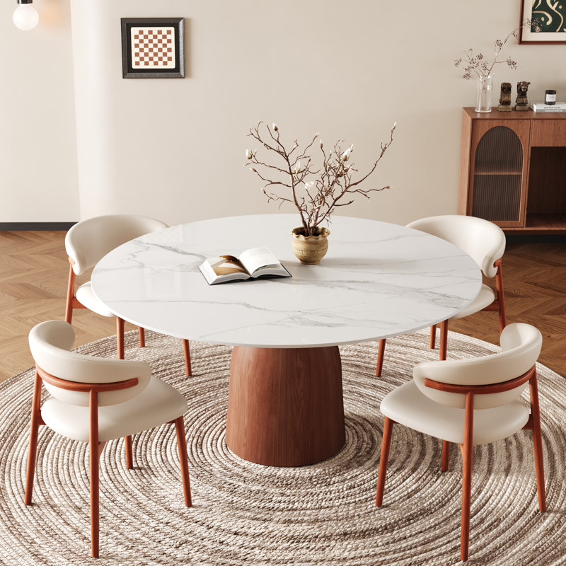 5Pcs Dining Set With 4 Upholstered Chairs, 29.52" H x 47.24" W x 47.24" D, White