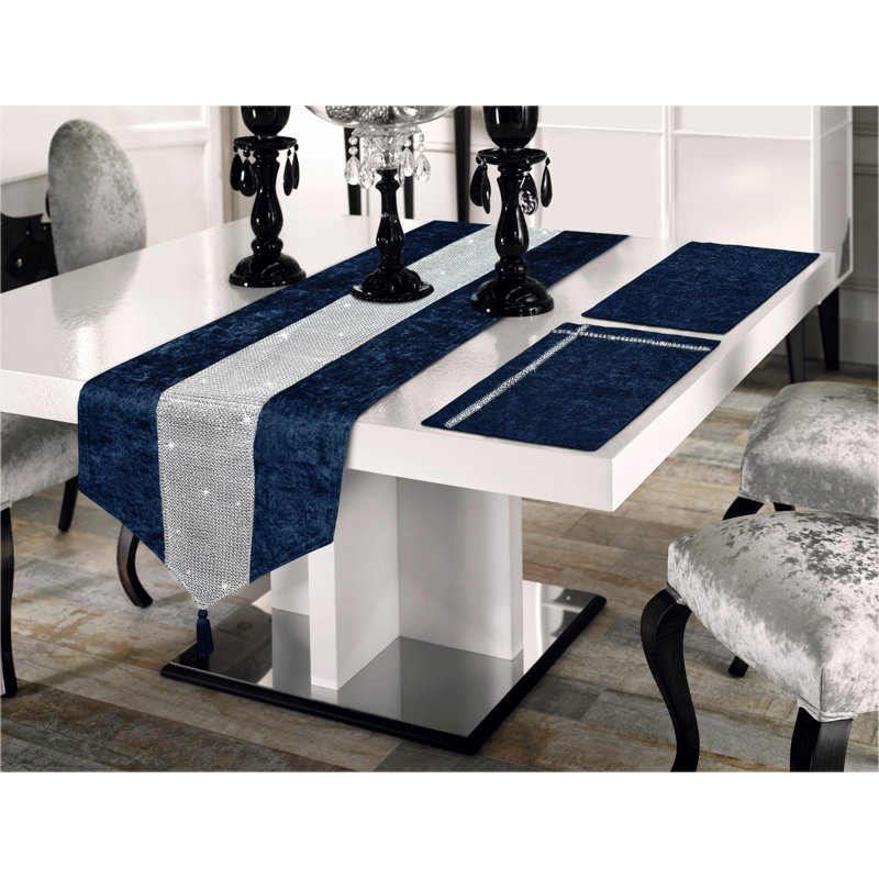 Ternate Luxury Velvet Dramatic Table Accessories, 45" x 6", Navy