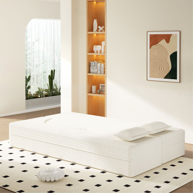 Canapé moderne avec 2 coussins, canapé-lit en velours côtelé et rembourré de mousse, matelas pliant simple de 15 po pour le salon, le lit d'invité, la salle de jeux, aucun assemblage requis