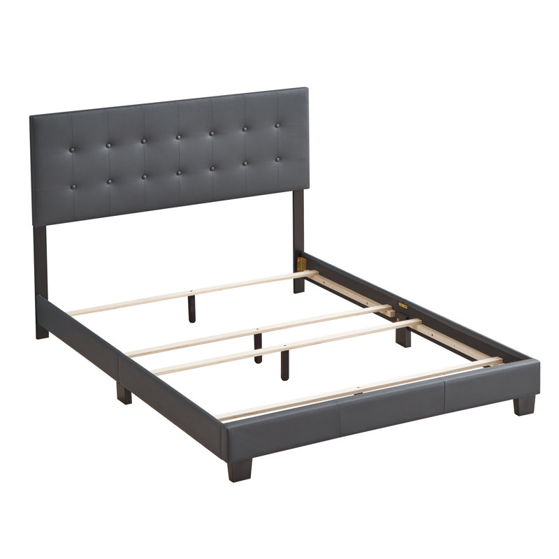 Tufted Low Profile Standard Bed, Full, Light Gray