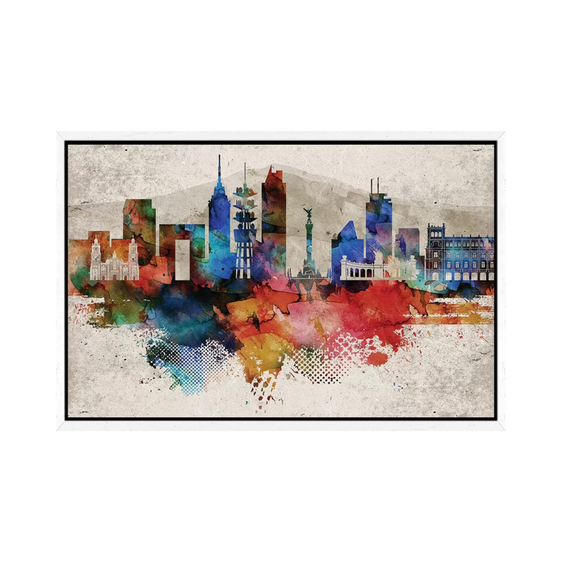 Mexico City Abstract - Print on Canvas, White Framed, 101.6cm H x 152.4cm W x 3.81cm D