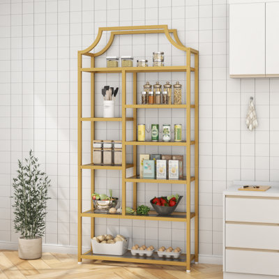 Bibliothèque 70 "H 70,87" avec tablettes en verre, présentoir moderne à 8 niveaux avec structure en métal à finition dorée