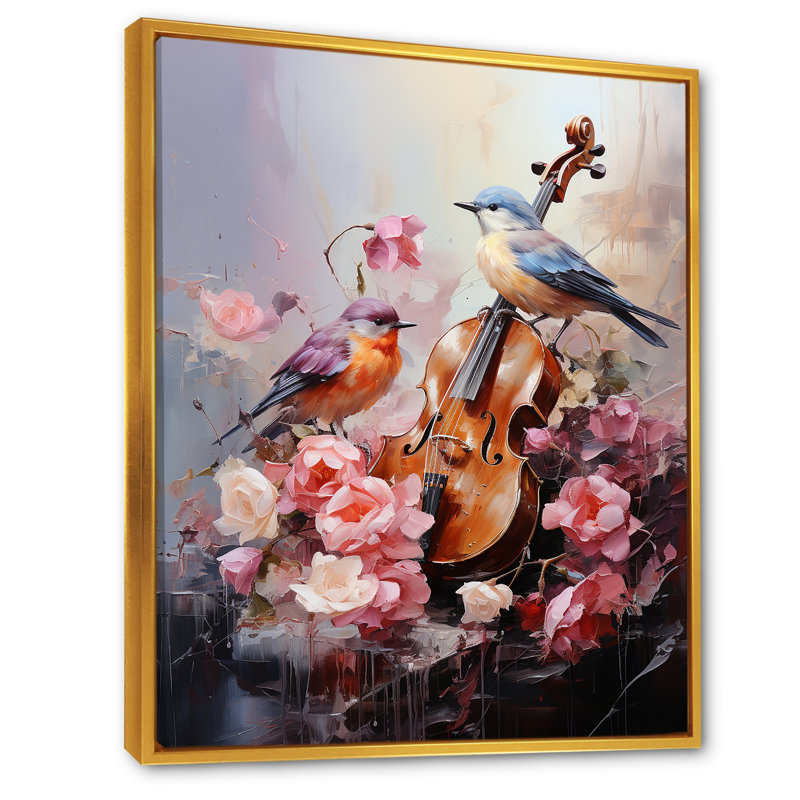 Violon et nuances harmoniques de la nature sur toile, Cadre flottant doré, H 44 po x l 34 po