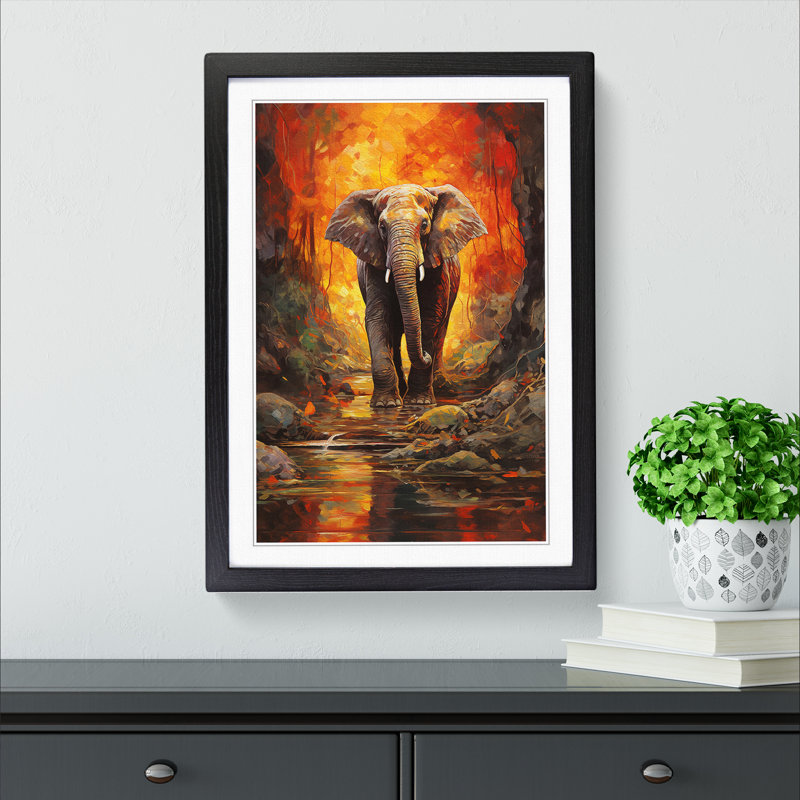 Elephant Expressionism - Framed Print, Black, 34" H x 25" W x 2" D