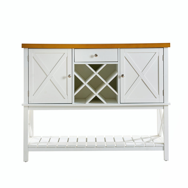 Console polyvalente avec 2 portes, 1 tiroir, support à vin et tablette de rangement polyvalente