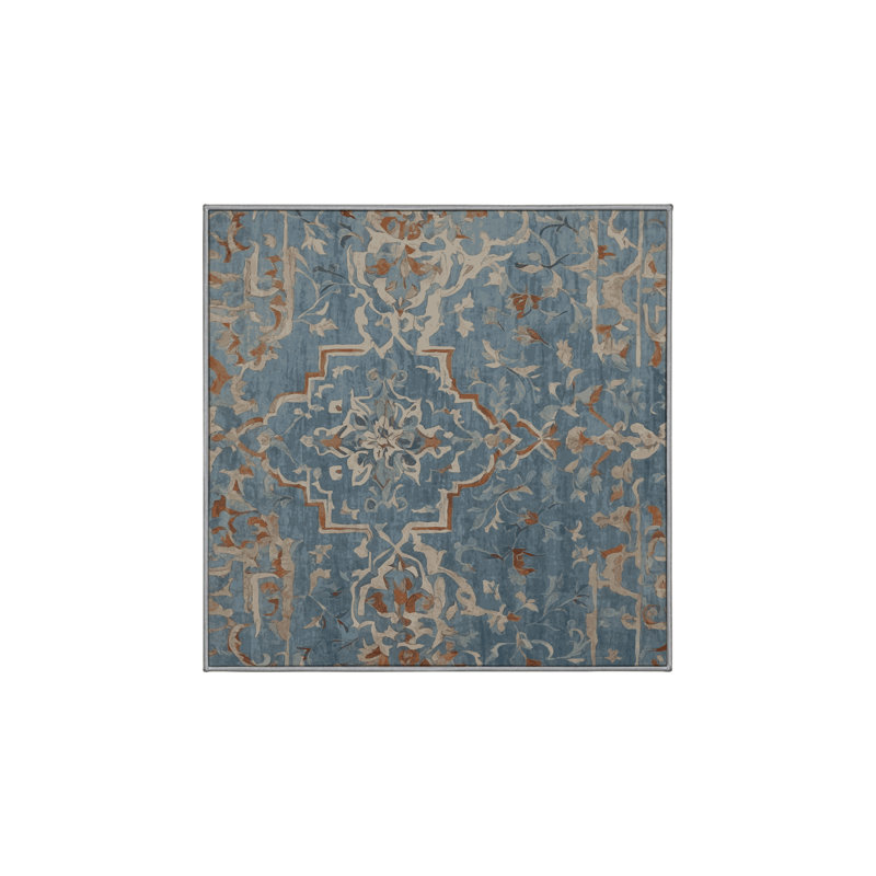 Machine Washable Gray Area Rug, Square 3'
