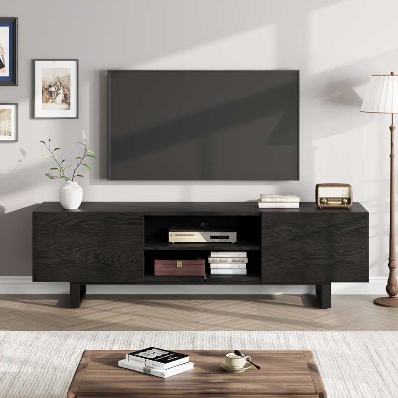 Industrial TV Stand for 80 Inch, Modern Entertainment Center, Black