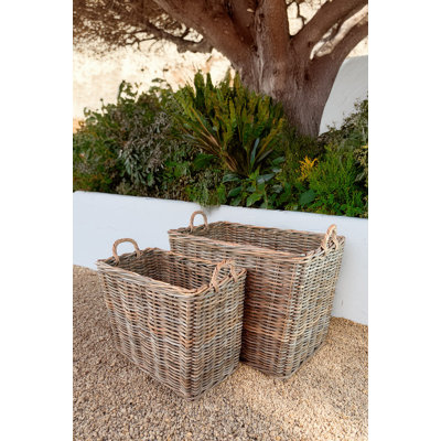 Set Of 2 Grey Square Rattan Baskets