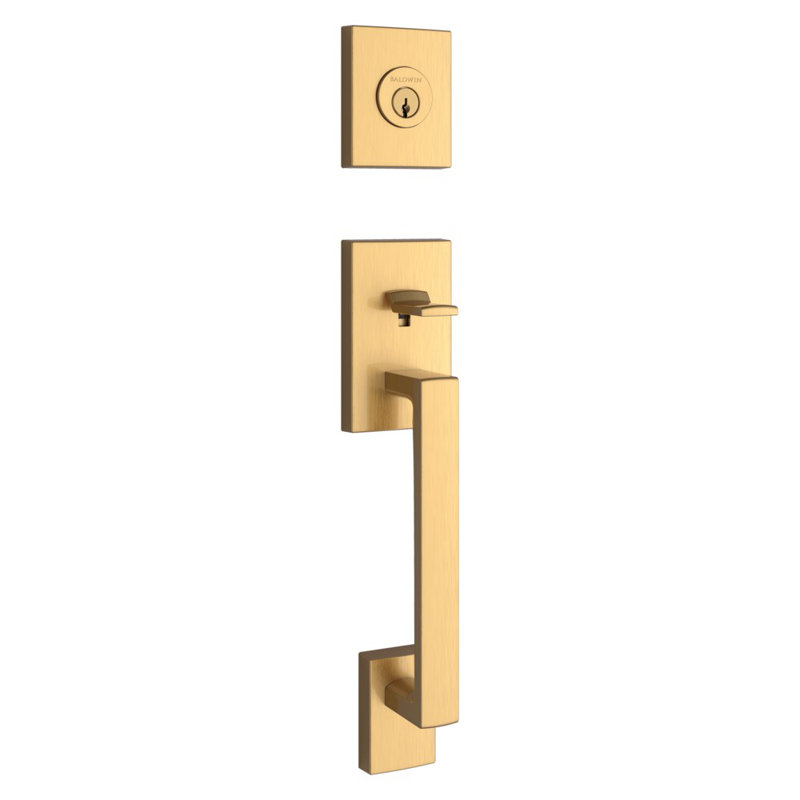 Satin Brass Single Cylinder Contemporary Door Handleset