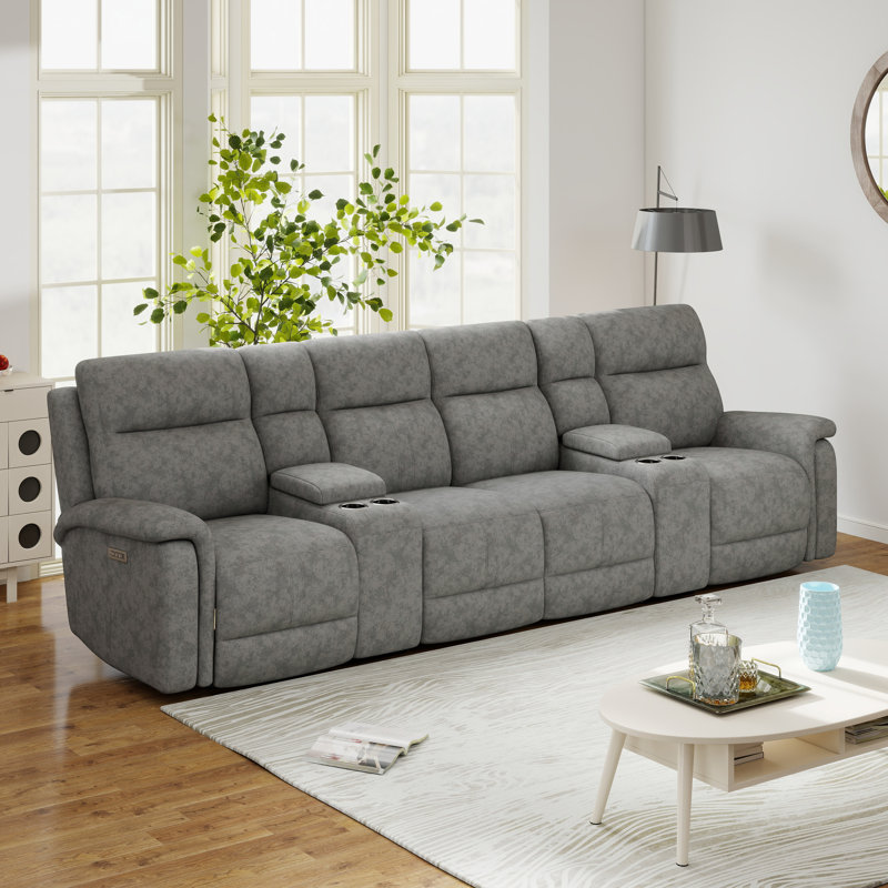 Satori Upholstered 138.6'' Power Reclining Sofa, Gray Polyester Blend