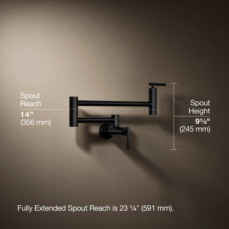 Wall-Mount Pot Filler Faucet, Swing Arm Kitchen Pot Filler Faucet, Matte Black
