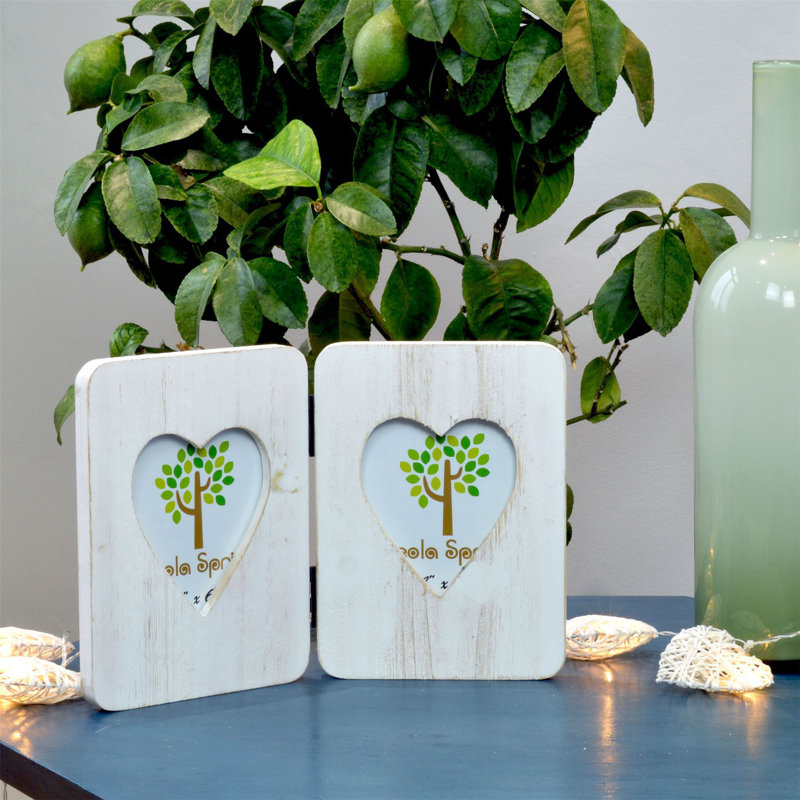 Nicola Spring - Rustic Hearts Folding 2 Photo Frame - 4 x 6" - White, White