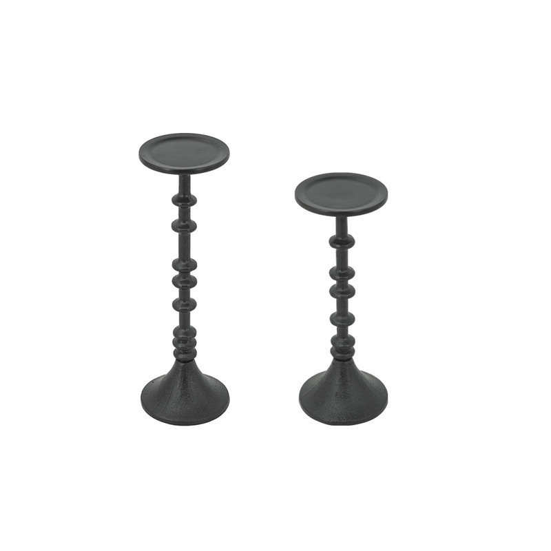 Ensemble de porte-bougie en fer noir 2 pièces 2 pièces 11 po et 13,3 po - Centre de table de ferme