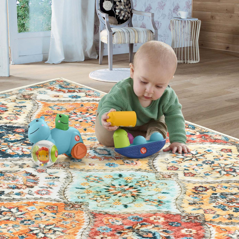 Tapis d'intérieur à motif floral lavable Scotty, Rectangle 8 pi x 10 pi