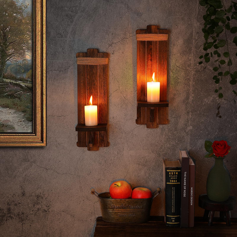 Farmhouse Wall Decor Candle Sconces 2 Pcs, Brown