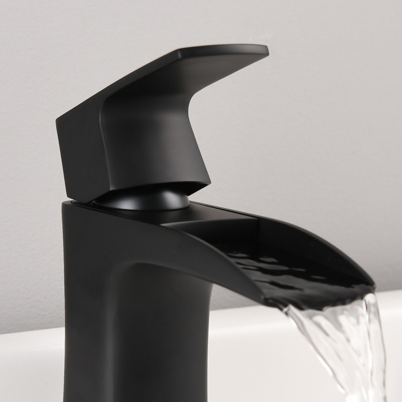 ADA Waterfall Bathroom Faucet - Single Handle Brass Faucet With Drain, 1-Hole Matte Black, Matte Black