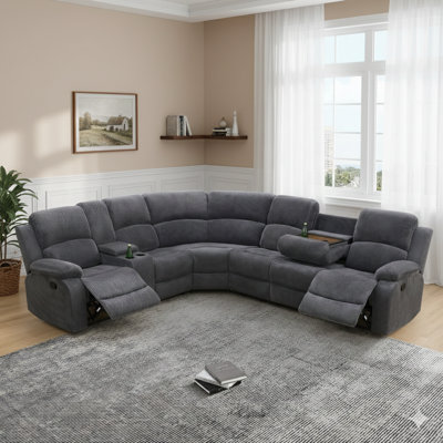 3-Piece Modern And Upholstered Manual Reclining Sectional Sofa Set With Cupholders & Storage
