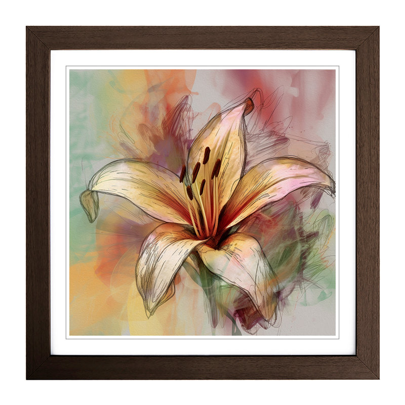 Lily Flower Gestural Art - Framed Print, Walnut