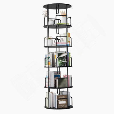 5-Tier Rotating Bookshelf Tower With 360° Spin Function, Space-Saving Vertical Storage For Books And Decor.
