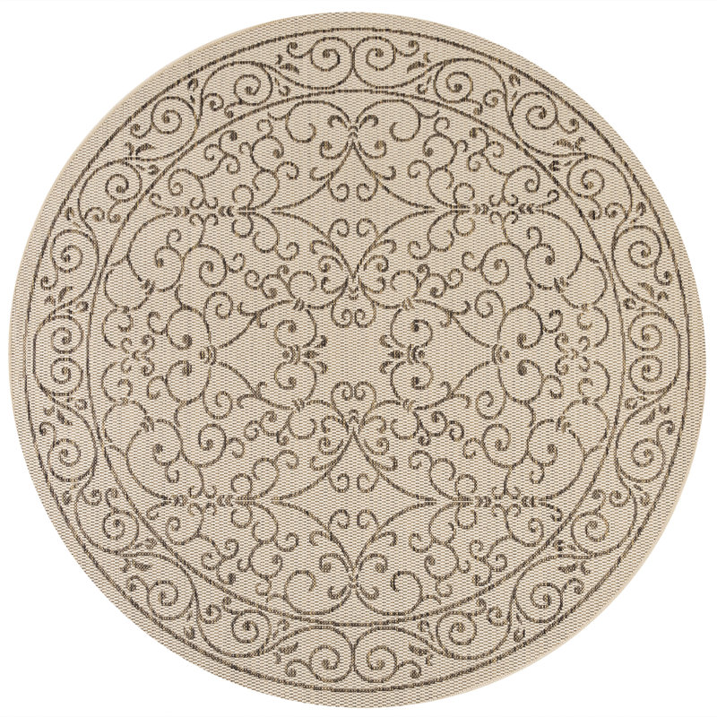 Hagerman Vintage Filigree Textured Weave Beige/Brown Indoor/Outdoor Rug, Round 3'11"