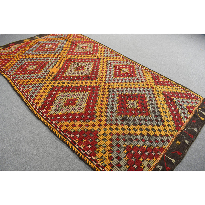 Grand tapis en laine anatolien turc moderne en laine jaune vif pour la décoration de la salle à manger