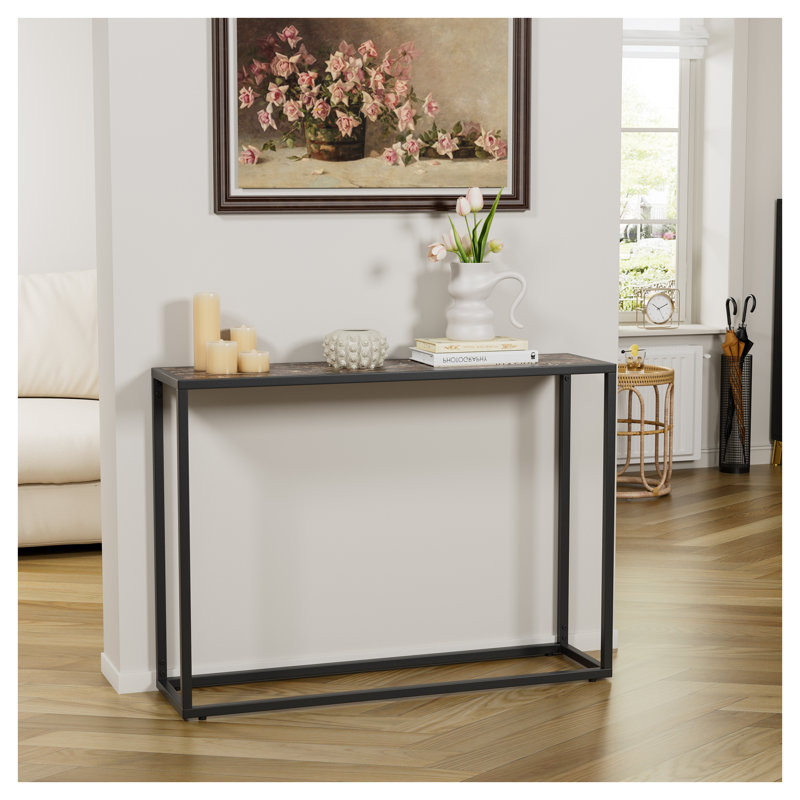 3-Piece Narrow Console Table Set, High-End Edge Wrapped Industrial Entryway Table for Hallway Living Room, Rural Brown Black