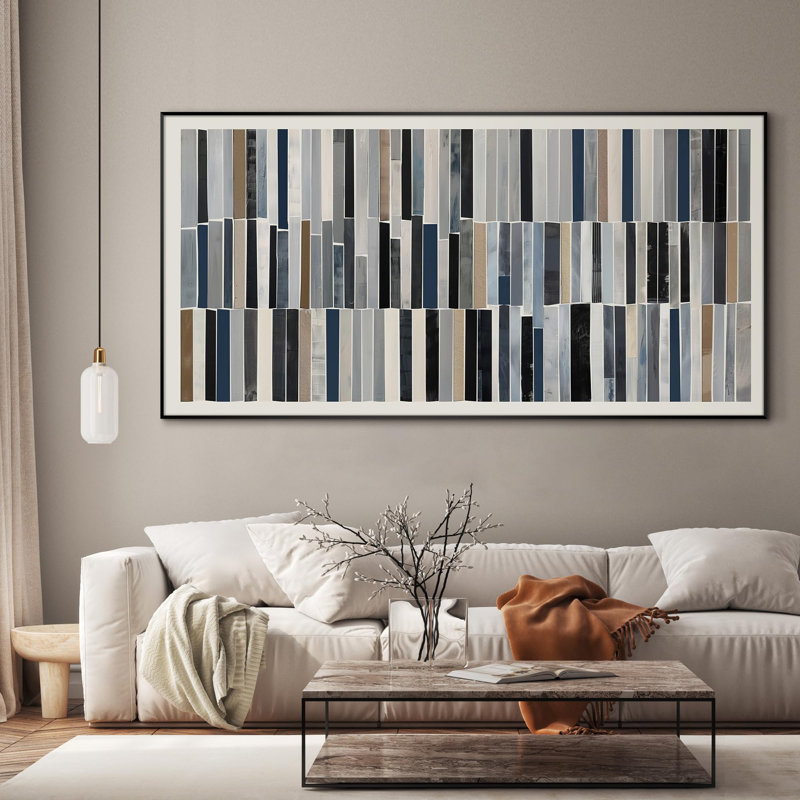 Très grande reproduction d'art sur toile - Motif géométrique moderne à rayures et motifs abstraits pour le salon ou la chambre à coucher - «Assemblage requis du cadre (cadre non fini)»