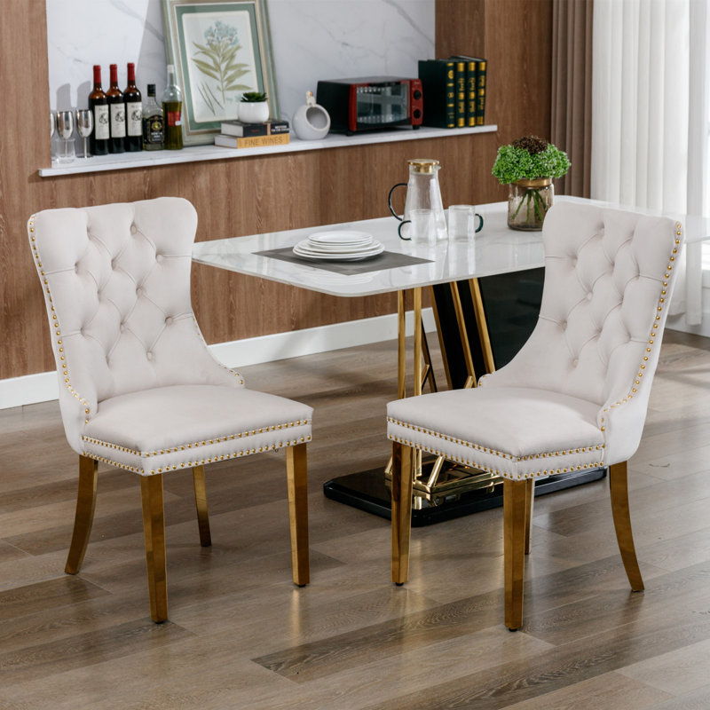 2 Pcs High-End Tufted Solid Wood Contemporary Velvet Upholstered Dining Chair With Wood Legs Nailhead Trim,Upholstered dining room chair,dinning chair,kitchen chair