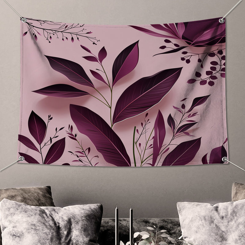 Tapisserie murale feuilles - décoration murale florale, 50 po H x 60 po L avec 4 œillets