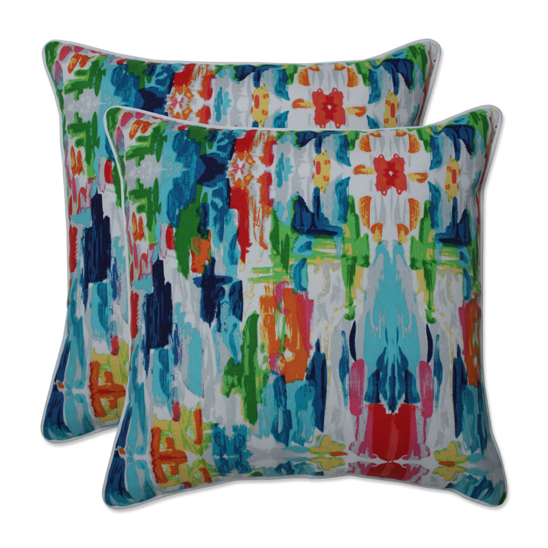 Abstract Multicolor Watercolor Indoor/Outdoor Throw Pillows, Set of 2
