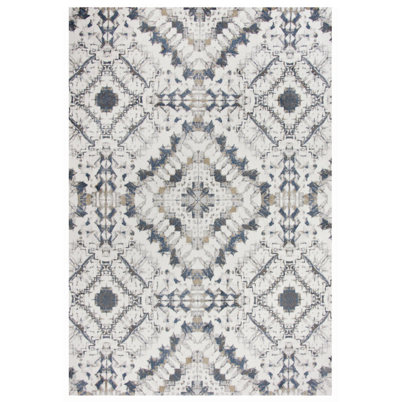 Tapis crème/bleu Shockey, Rectangulaire 3 pi 11 po x 5 pi 6 po