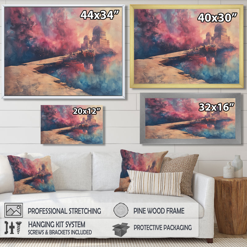 Rose, bleu, été, astral, observatoires I - Art mural, H 34 po x l 44 po, Toile tendue
