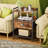 Nightstand Bedside Table With Drawer, Side Tables With Mesh Shelf, Bedroom Night Stand, End Tables With Raised Edges, Open Shelf, Metal Frame, Fabric Drawers Storage-2110653137