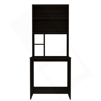 Computer Hutch Desk, Lower Shelf, Four Shelves, Black