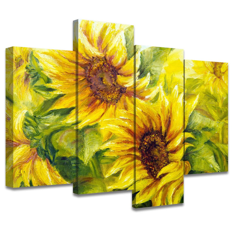 Tournesol, tournesols, peinture pour salon, bureau à domicile, très grand ensemble mural sur toile, ensemble de 4 pièces