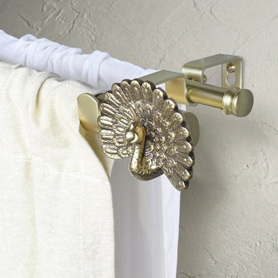 Majestic Peacock Double Curtain Rod - Heavy-Duty 1.125" Adjustable Dual Rod Set with Ornate Finials (2 Colors Available)