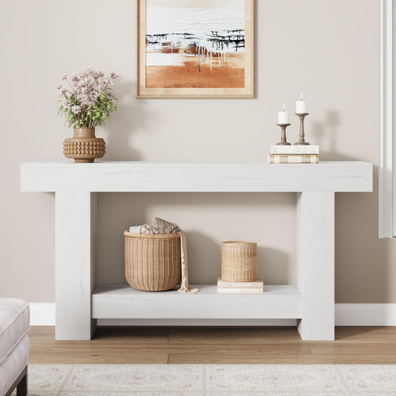 Console de ferme avec rangement ouvert à 2 niveaux, 63'', Blanc