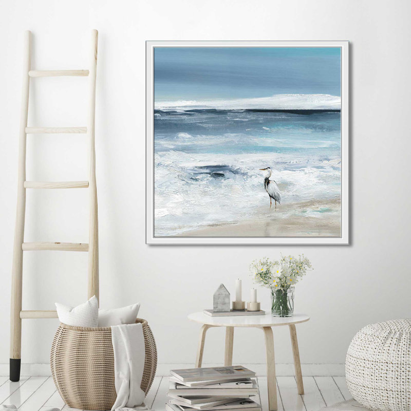 «Tidal Fishing II» par Carol Robinson - Peinture, H 39,5 po x l 39,5 po x P 2 po, Cadre flottant blanc