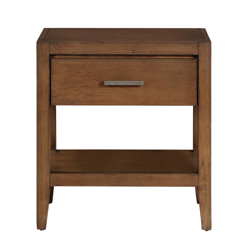 Table de chevet en bois brun avec tablette inférieure ouverte et 1 tiroir pour table de chevet de style transitionnel
