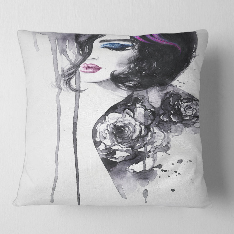Peinture avec housse de coussin carré et portrait féminin, 16" x 16"