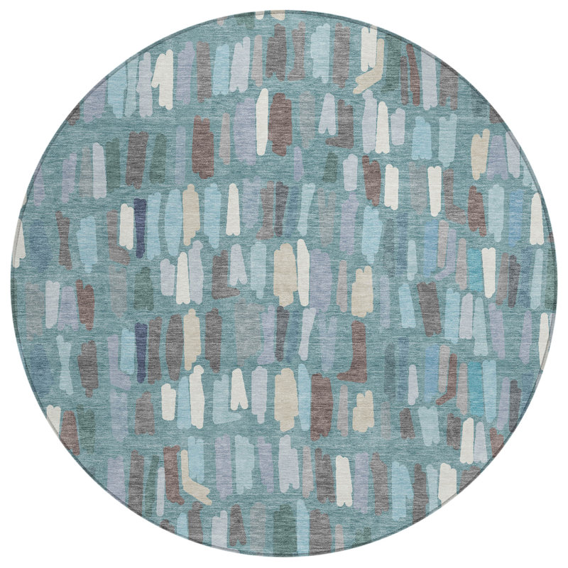 Machine Washable Indoor/Outdoor Karr ACN2377 Stripes Rug, Round 8'