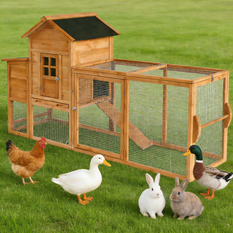 Poulailler en bois pour 3 poules, Natural Wood with Wheels