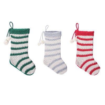  Fabric Grey & Red Pattern Stocking Set of 3 Christmas Home Decorations