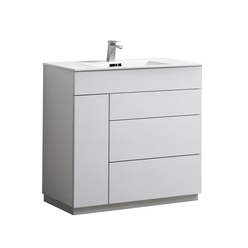 Ebling 35.7'' Single Bathroom Vanity with Acrylic Top, Gloss White