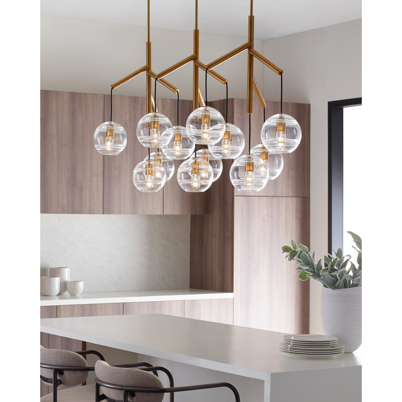 Sedona 12 - Light Chandelier, Aged Brass, Clear, Yes