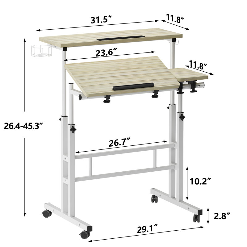Lewyn Adjustable Metal Base Standing Desk, Maple/White