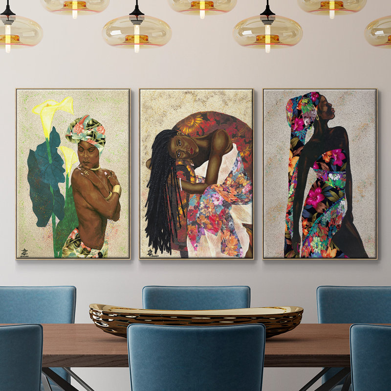 «Woman Strong I», reproduction sur toile 3 pièces, H 36 po x l 72 po x P 2 po, Naturel