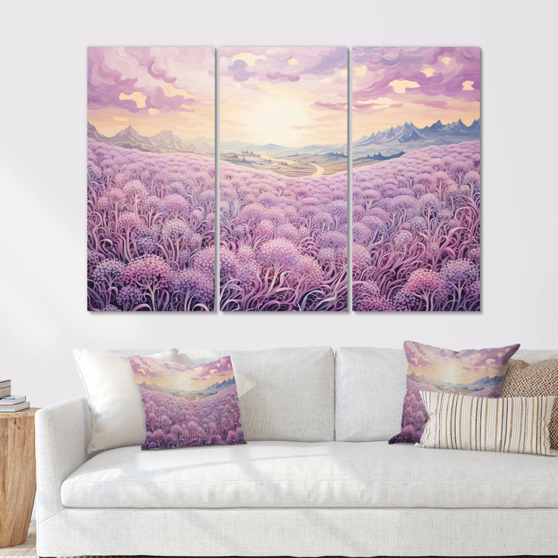 «Magical Lilac Flowers Field», ensemble de reproductions d'art mural, Toile tendue, H 32 po x l 48 po x P 1 po