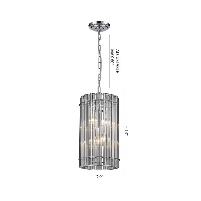 Rotan Modern 4 Light Glass Rod Pendant, Chrome